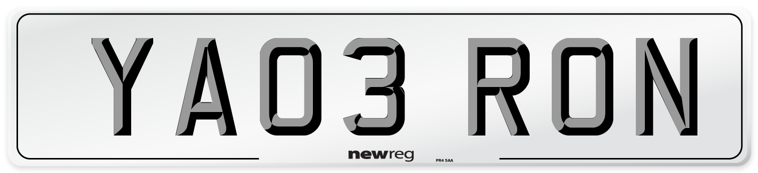 YA03 RON Number Plate from New Reg